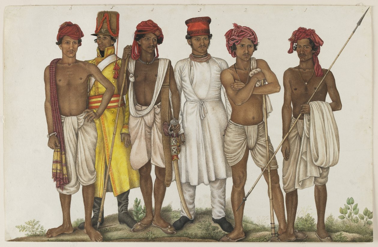 Seis reclutas, folio del álbum Fraser de Ghulam Ali (family of) (attr. to) Khan