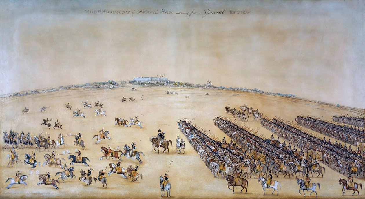 El 1er Regimiento de Caballería de Skinner regresando de una revisión general de Ghulam Ali Khan