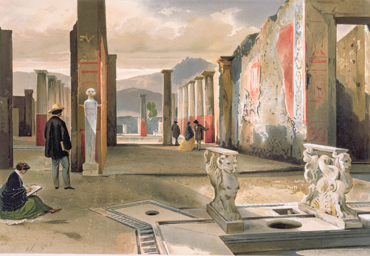 Turistas visitando las ruinas de Pompeya, c.1860 de Giacinto Gigante