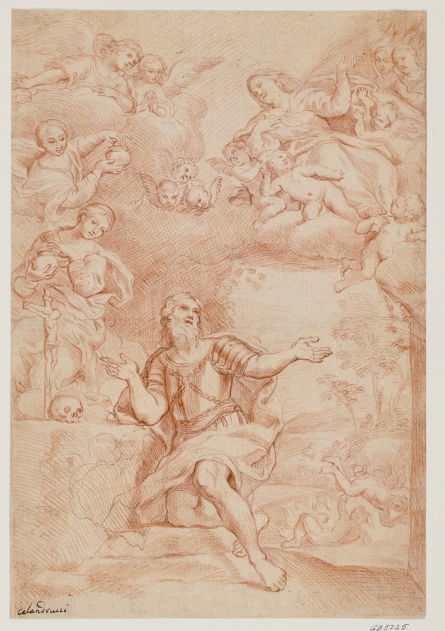 La Madonna y dos mujeres (las tres Marías) apareciendo en una visión a San Guillermo de Aquitania de Giacinto Calandrucci