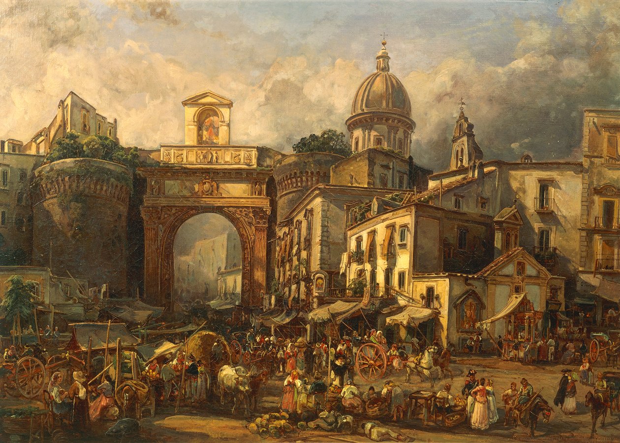 Italia, Nápoles, Mercado en Porta Capuana por Giacinto Gigante de Giacinto Gigante