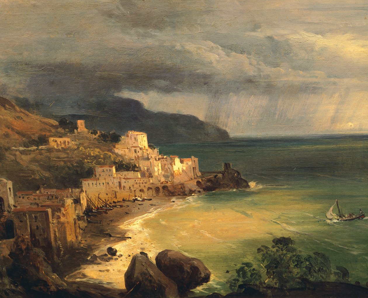 Tormenta en la costa de Amalfi y el Golfo de Nápoles por Giacinto Gigante, Italia de Giacinto Gigante