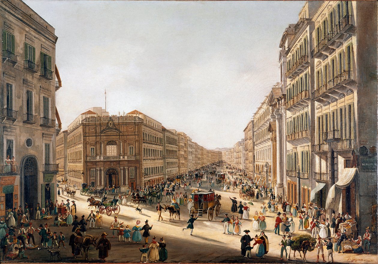 Vista de la calle Toledo en Nápoles de Giacinto Gigante