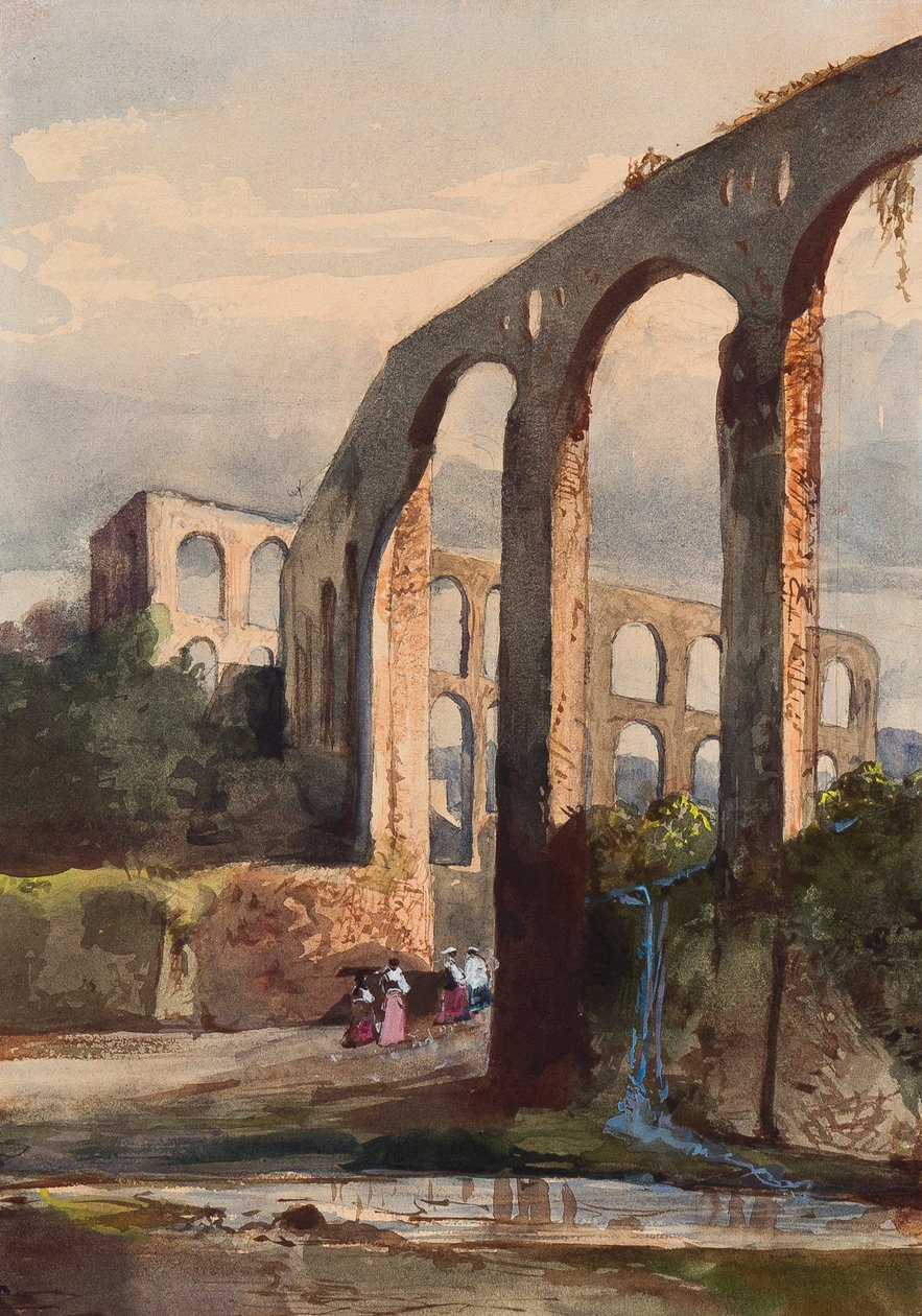 Mujeres bajo el acueducto romano en Maddaloni, con adiciones de un alumno de Borbone, posiblemente la Princesa Maria Annunziata di Borbone (1843-1871) de Giacinto Gigante