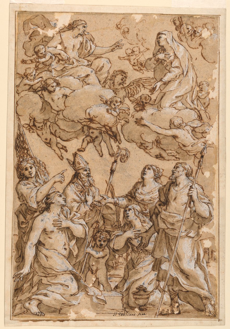 Dibujo, Cristo y la Virgen con santos patronos de Pistoia, 1638 de Giacinto Gimignani