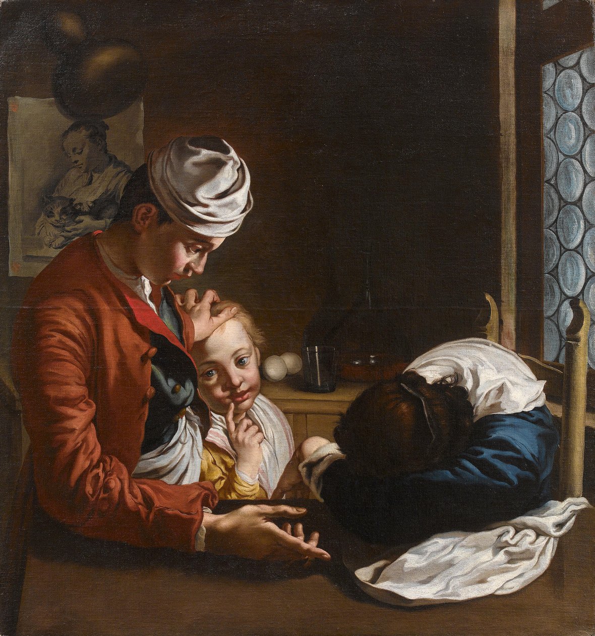 Escena familiar en un interior, Escuela Lombarda, siglo XVIII, atribuida a Giacomo Ceruti (Milán 1698-1767) (por Cristina Geddo) de Giacomo Ceruti