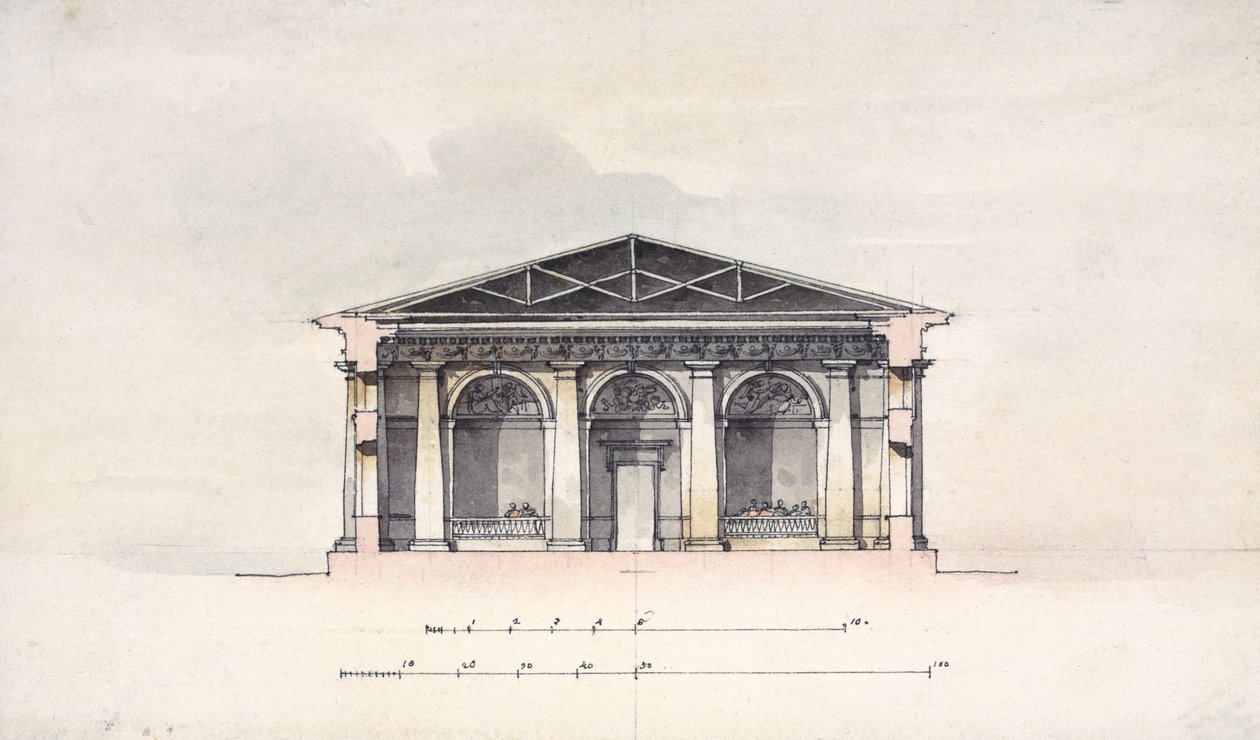 Vista en sección transversal de los establos de equitación en Tsarskoye Selo, 1792 de Giacomo Antonio Domenico Quarenghi