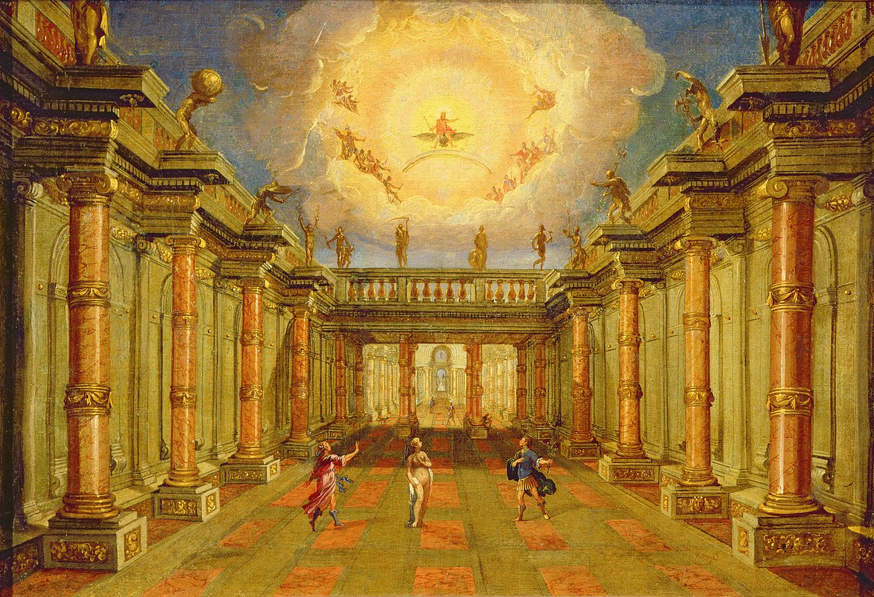 Acto II, escena X: el patio del Rey de Naxos de Giacomo Torelli