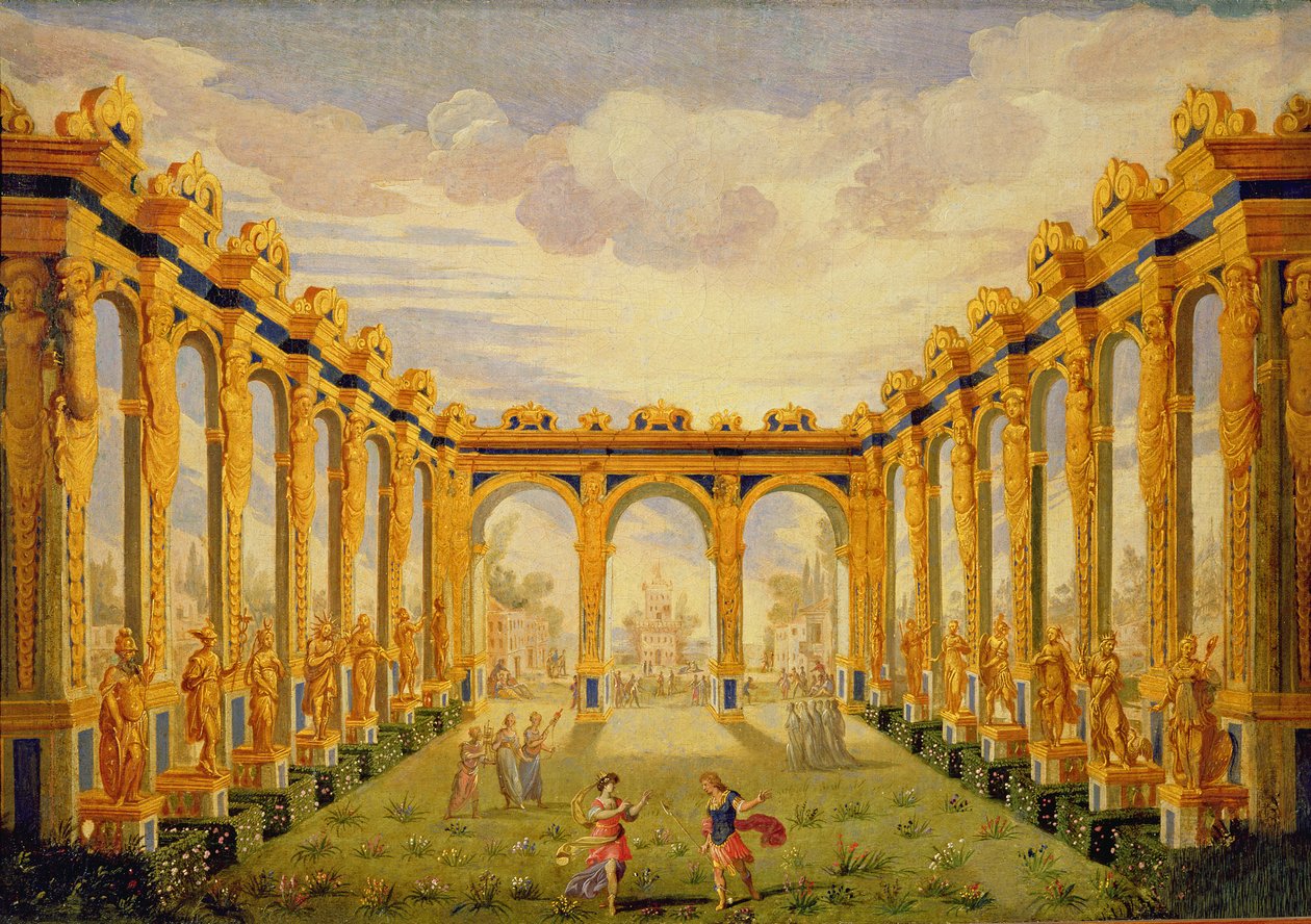 Acto III, escena V: Patio de los Campos Elíseos de Giacomo Torelli