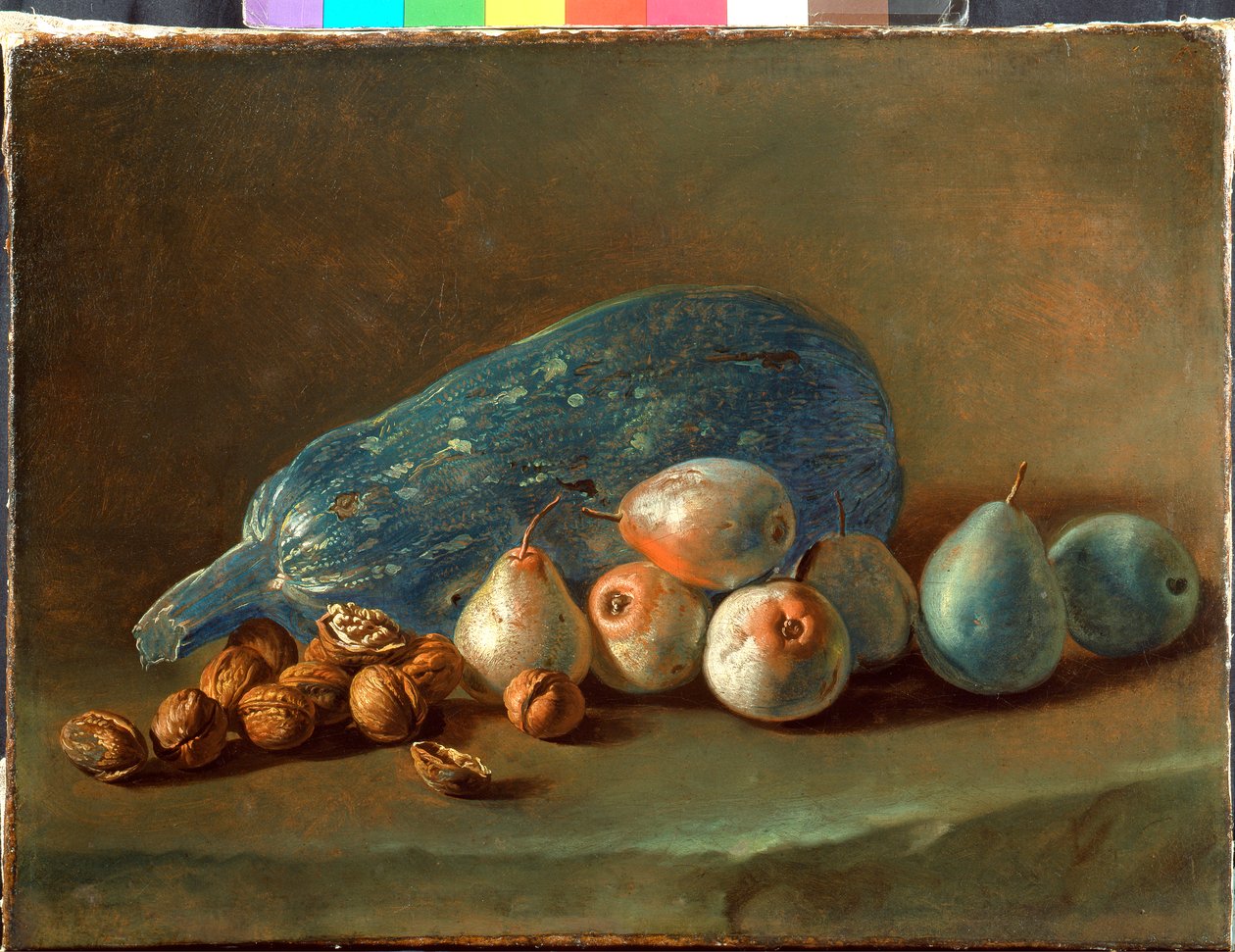 Naturaleza muerta con calabaza, peras y nueces de Giacomo Ceruti