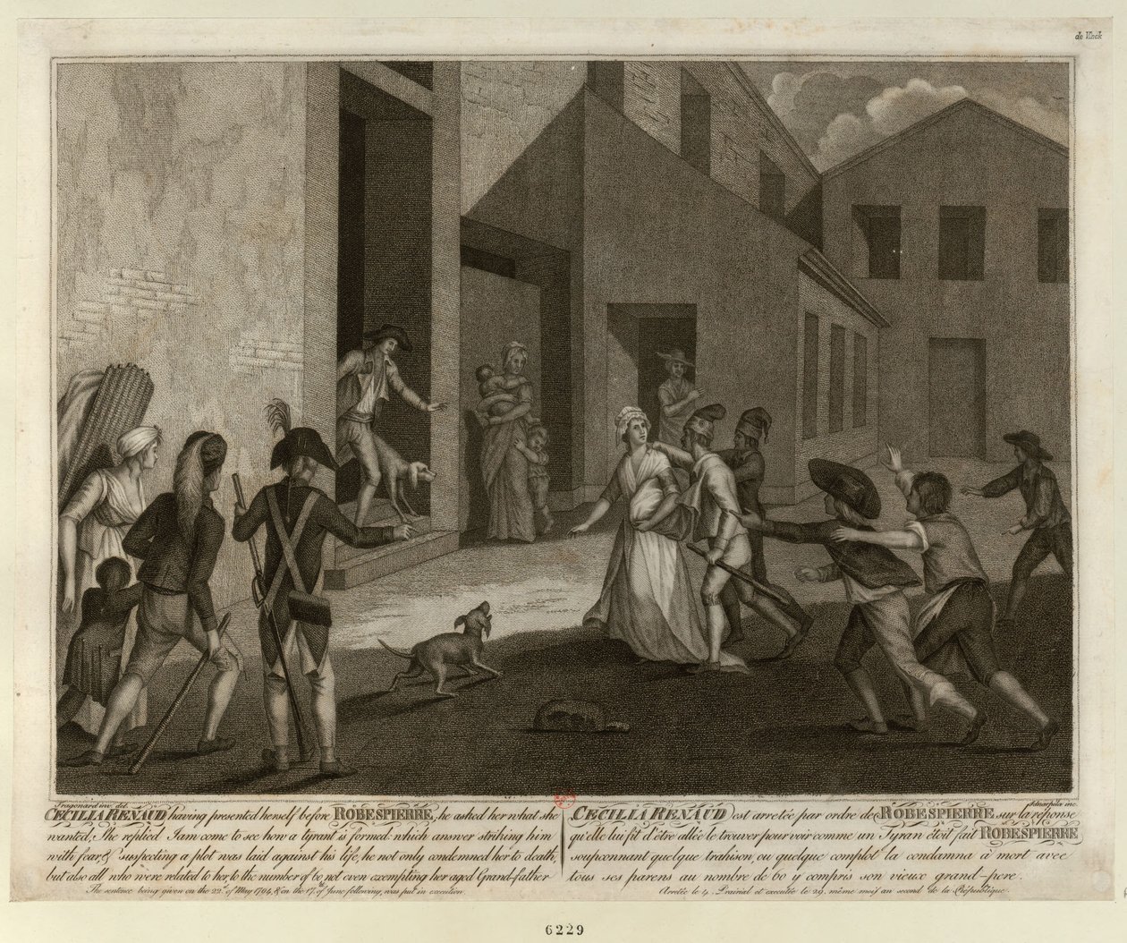 El arresto de Cécile Renault el 22 de mayo de 1794 en el apartamento de Robespierre, c. 1798 de Giacomo Aliprandi