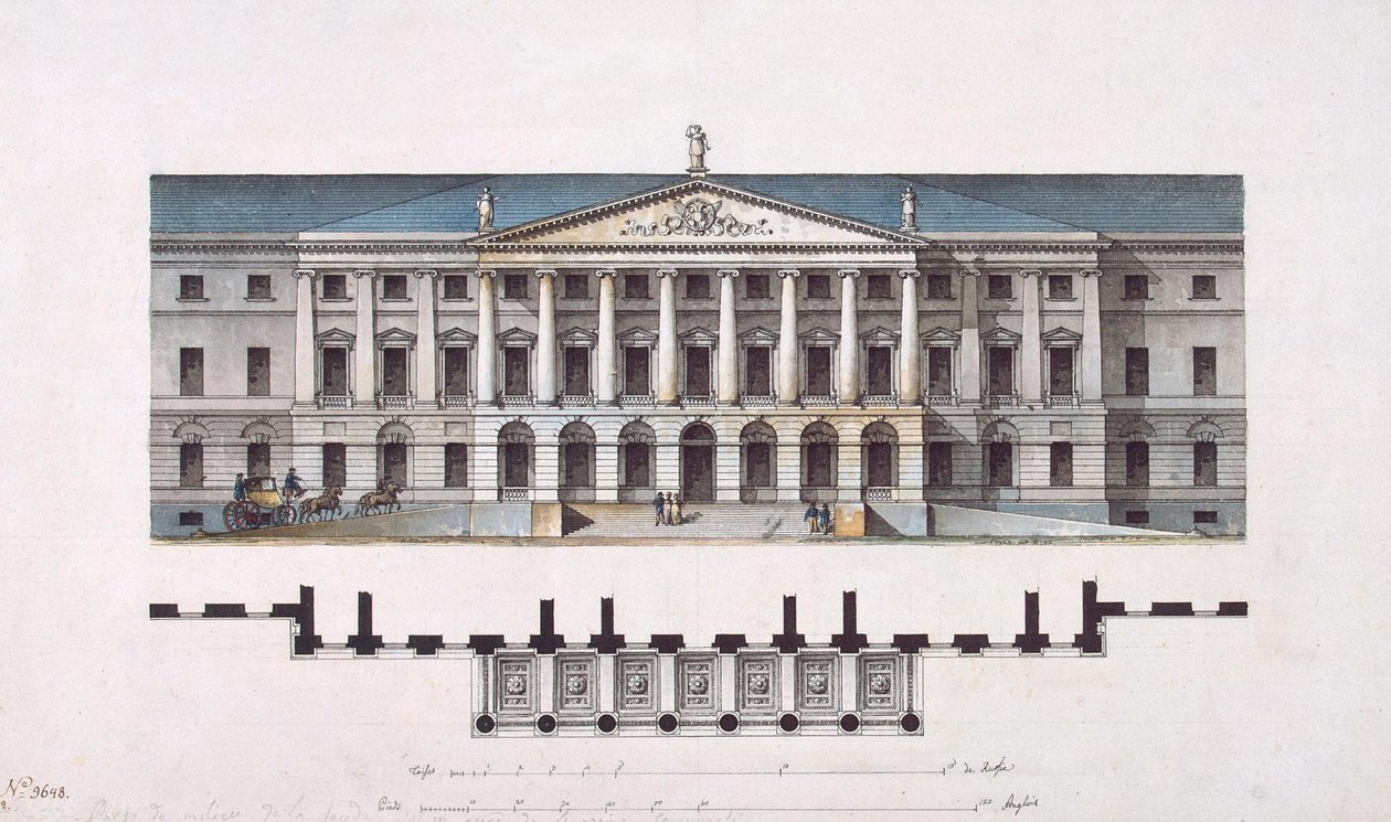 Proyecto del Instituto Smolny. La fachada principal y el plano de la planta baja, 1806-1808 de Giacomo Antonio Domenico Quarenghi
