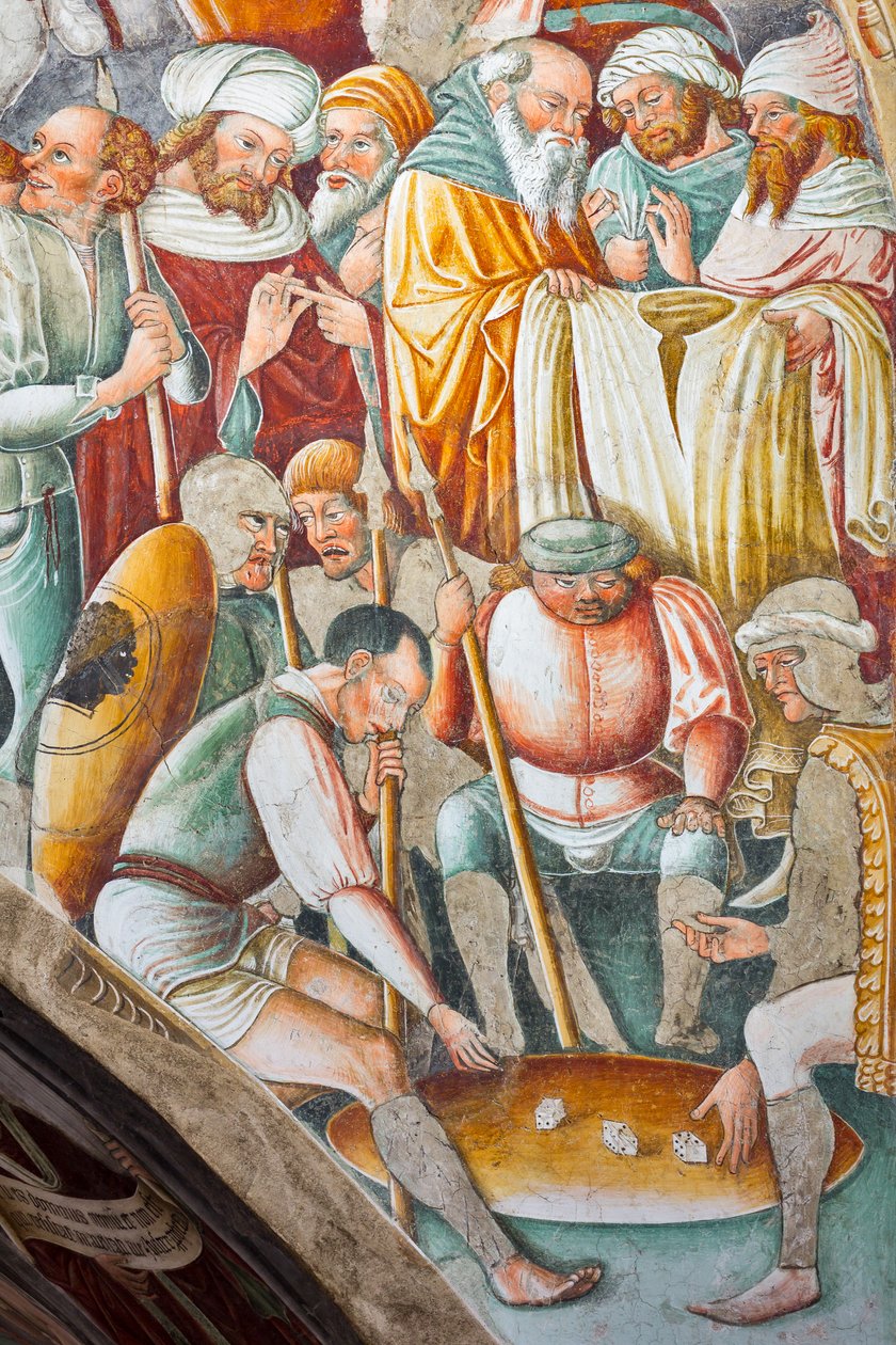 Crucifixión, detalle de la Vida de Jesús de Giacomo Borlone de Buschis