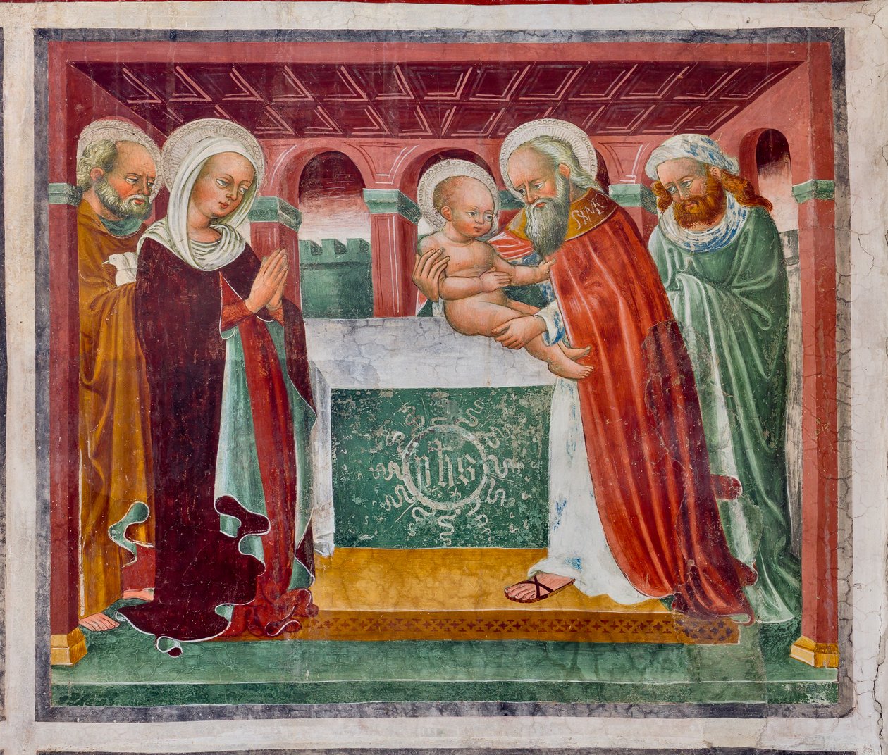 Presentación de Jesús en el Templo, detalle de la Vida de Jesús de Giacomo Borlone de Buschis
