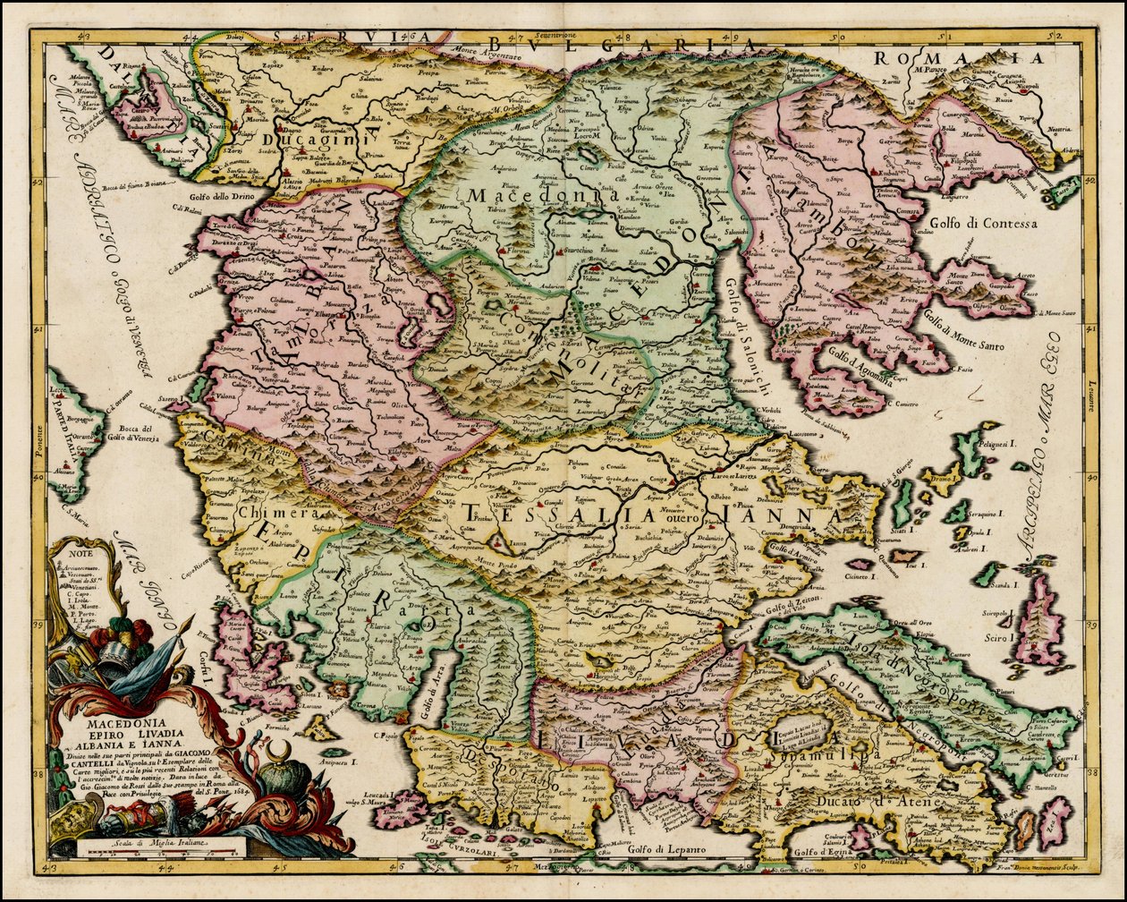 Mapa de Macedonia y Tesalia de 1684 por Giacomo Cantelli da Vignola de Giacomo Cantelli