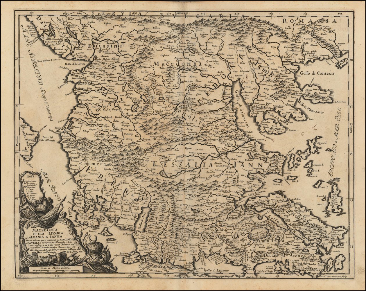 Mapa de Tesalia y Macedonia de 1684 por Giacomo Cantelli da Vignola de Giacomo Cantelli
