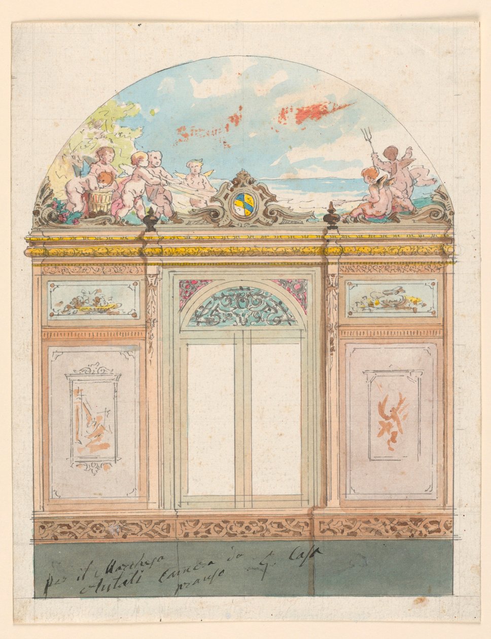 Dibujo, Decoración mural pintada, 1870 de Giacomo Casa
