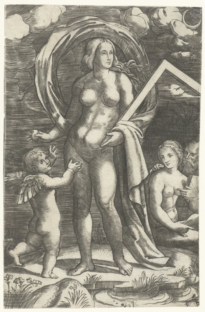 Venus con gancho de dibujo y pareja de Cupido y amor de Giacomo Francia