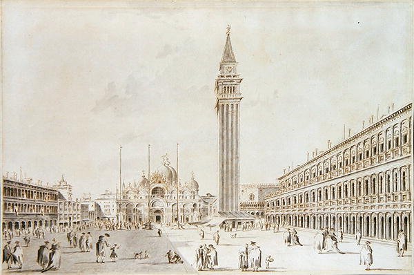 Vista de la Piazza San Marco hacia la Basílica y el Campanile de Giacomo Guardi