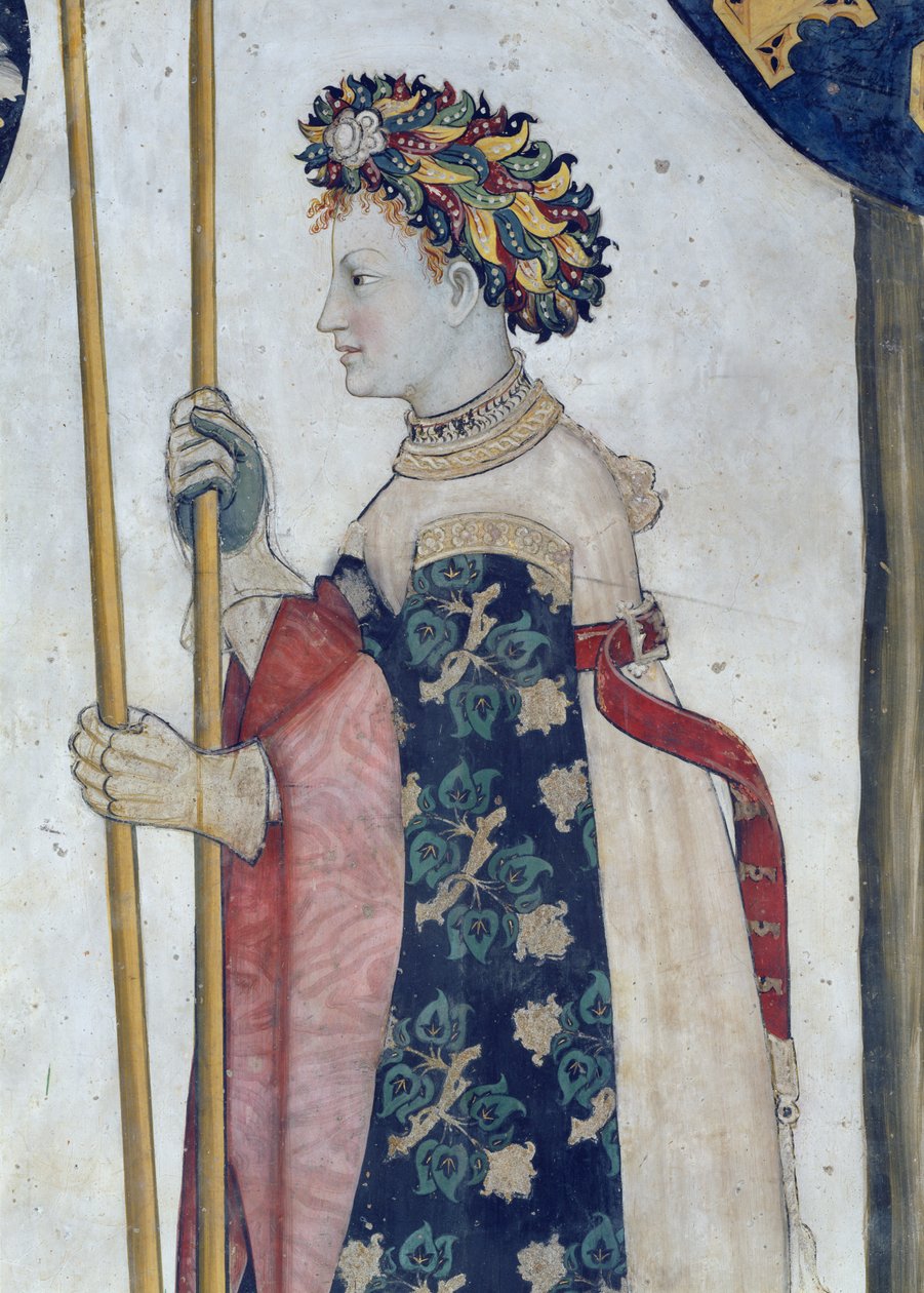 Los Nueve Dignos y las Nueve Mujeres Dignas, detalle de Semiramis, 1418-30 de Giacomo Jaquerio