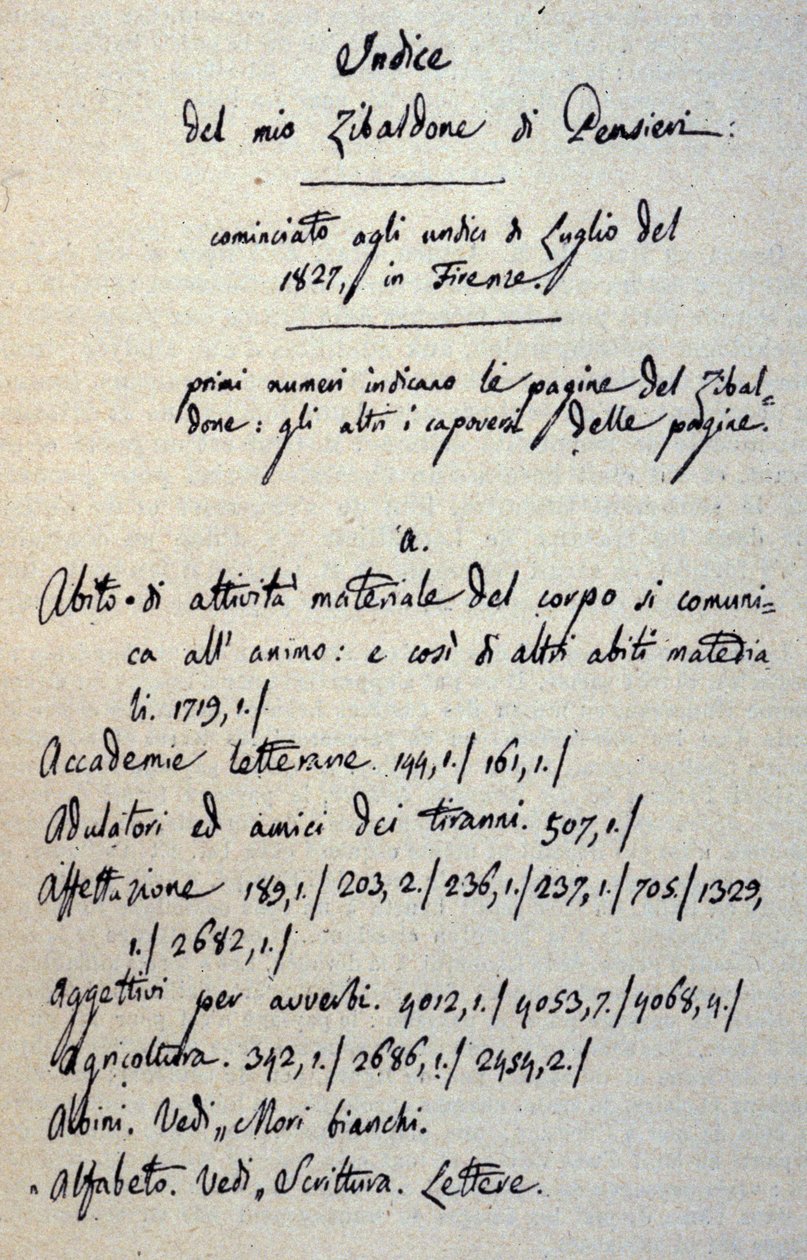 Incipit del manuscrito del Zibaldone (o “Pensieri”) de Giacomo Leopardi (1798-1837). 1817-1832 de Giacomo Leopardi