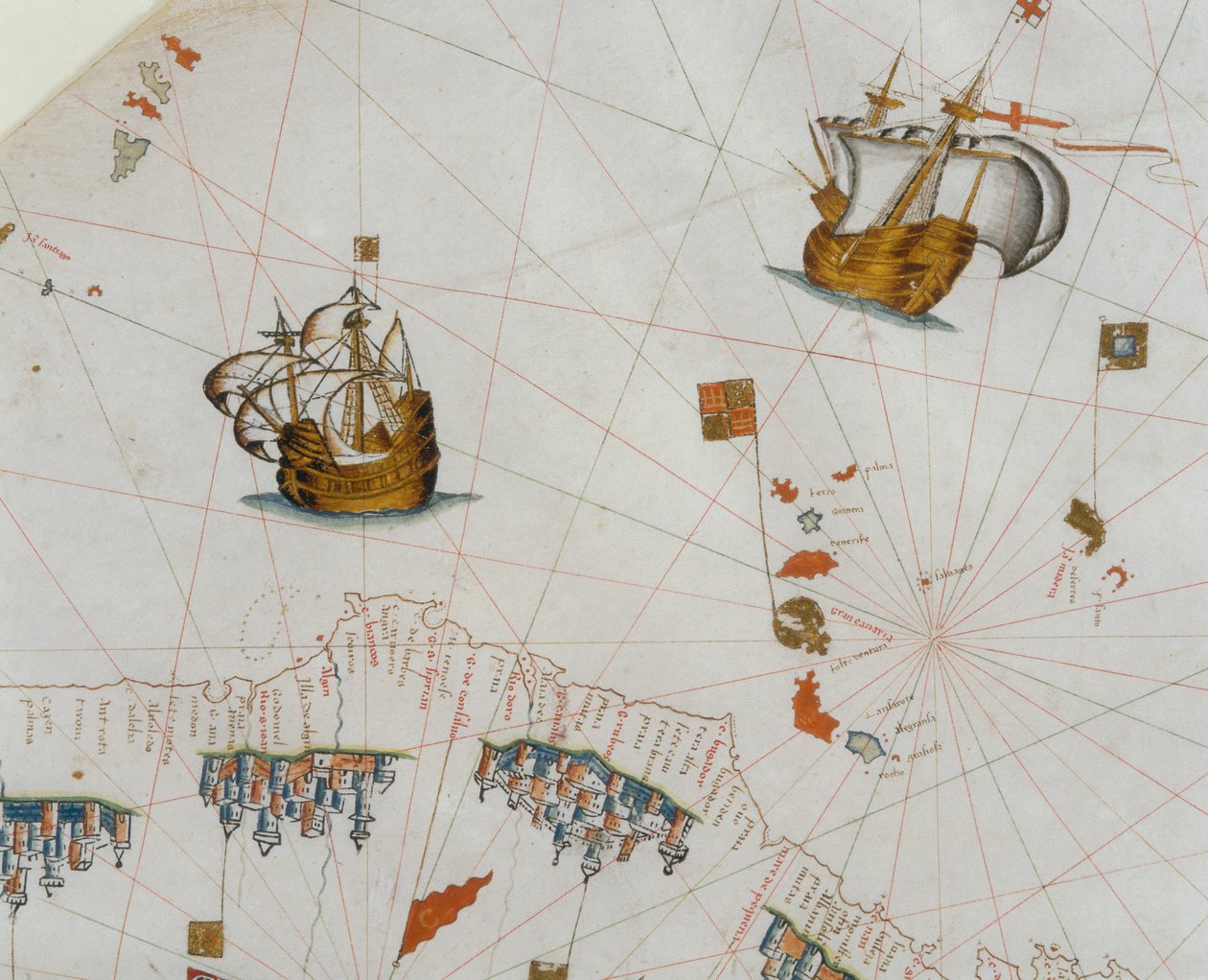 Mapa náutico, detalle de las Islas Canarias, 1564 de Giacomo Maggiolo