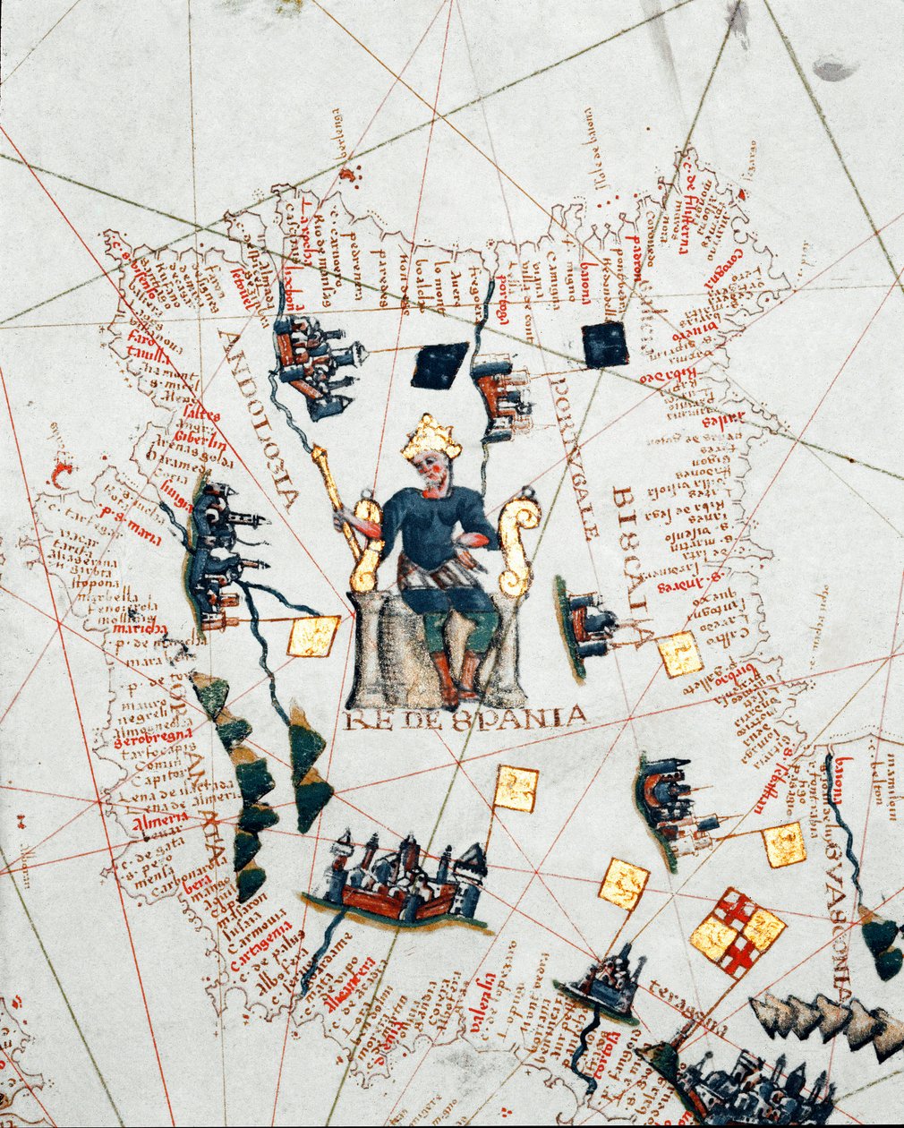 Representación del Rey de España y las costas de Europa y el norte de África (portulano) de Giacomo Maggiolo