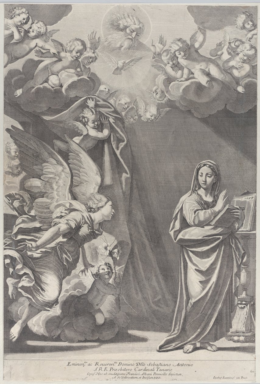 La Anunciación, con Gabriel y otros ángeles a la izquierda y Dios Padre arriba de Giacomo Maria Giovannini