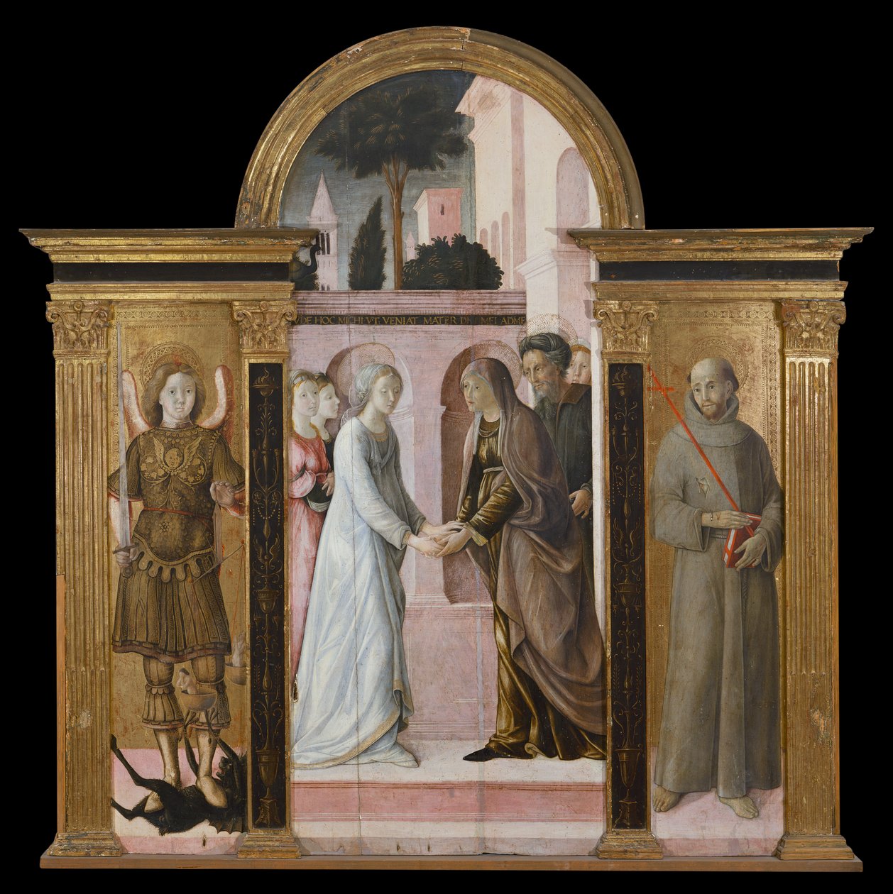 Tríptico: La Visitación, entre San Miguel y San Francisco (pintura sobre madera) de Giacomo Pacchiarotti