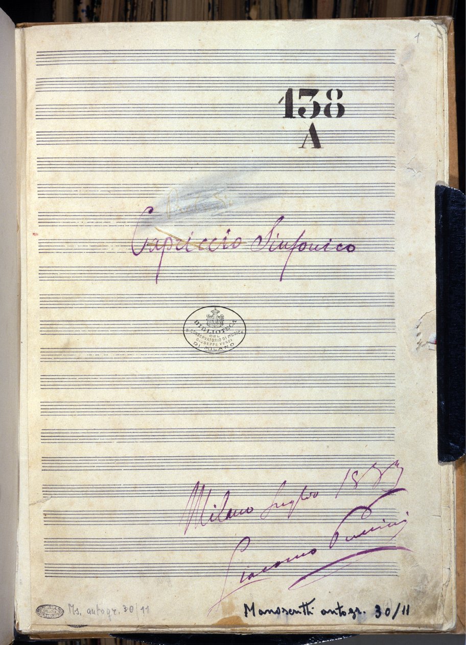 Partitura manuscrita de “Capriccio sinfonico” del compositor Giacomo Puccini (1858-1924) 1883. Biblioteca del Conservatorio Giuseppe Verdi, Milán de Giacomo Puccini