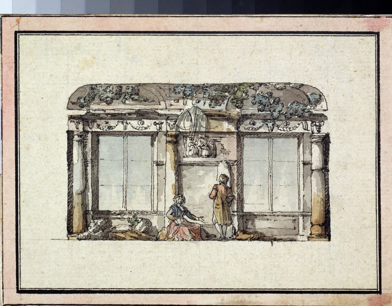 Proyecto para la decoración de una habitación con dos ventanas. Obra de Giacomo Antonio Domenico Quarenghi (1744-1817), tinta y acuarela sobre papel. Arte italiano, clasicismo. Estado A. Museo Pushkin de Bellas Artes, Moscú. de Giacomo Quarenghi