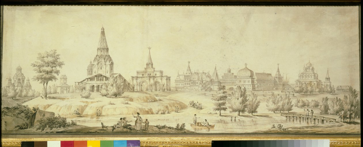 Vista del distrito de Kolomenskoye en Moscú, a la izquierda de la Iglesia de la Ascensión - Obra de Giacomo Antonio Domenico Quarenghi (1744-1817) de Giacomo Quarenghi
