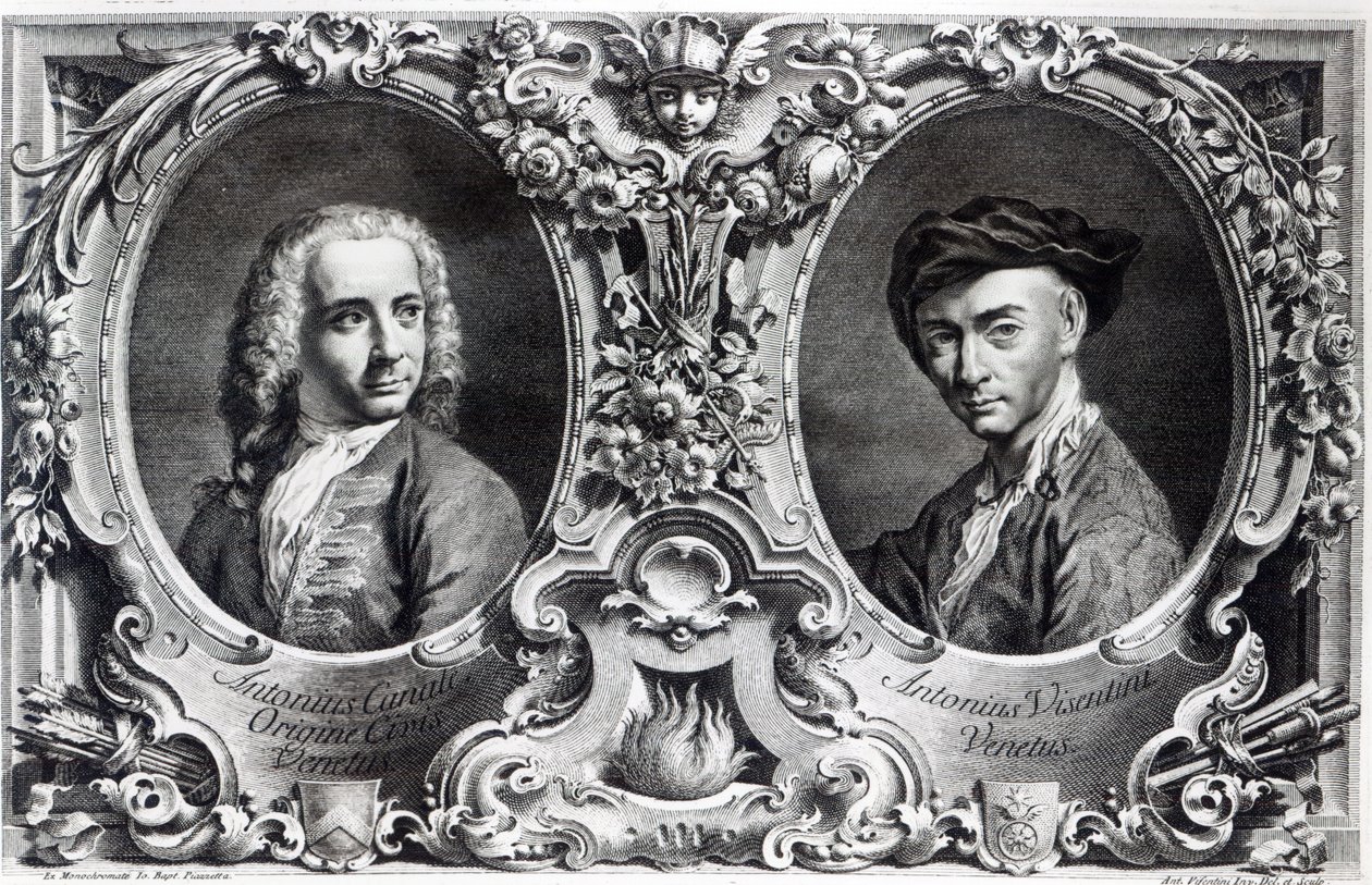 Canaletto y Antonio Visentini, grabado por Visentini de Giambattista Piazzetta