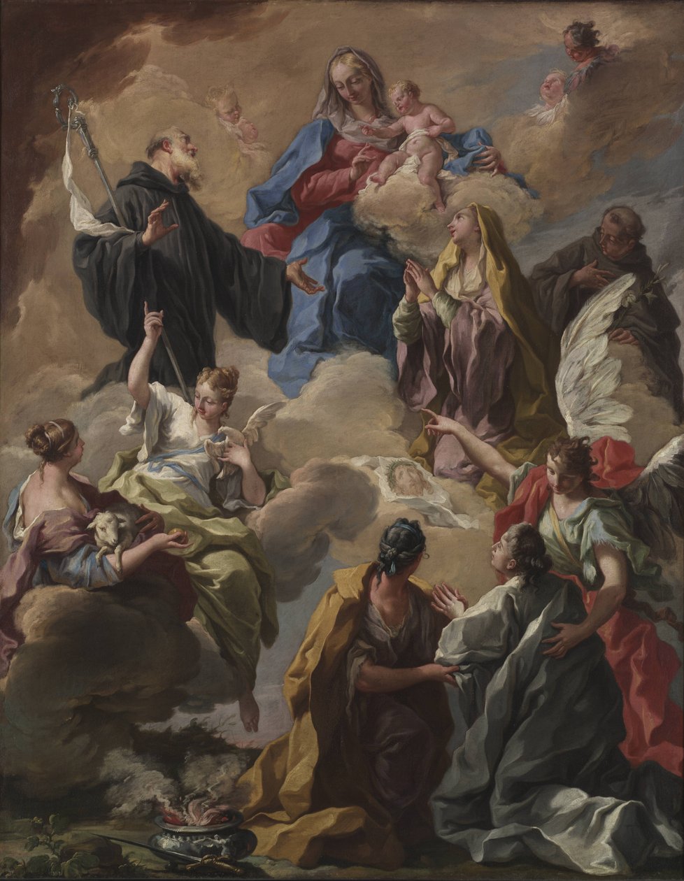 Santos presentando a una mujer devota a la Virgen y el Niño de Giambattista Pittoni