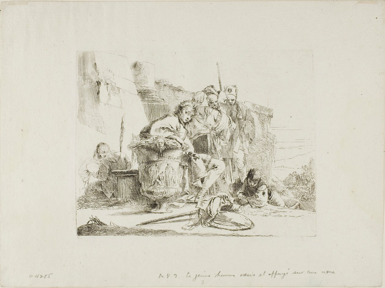 Joven Sentado Apoyado en una Urna, de Capricci de Giambattista Tiepolo