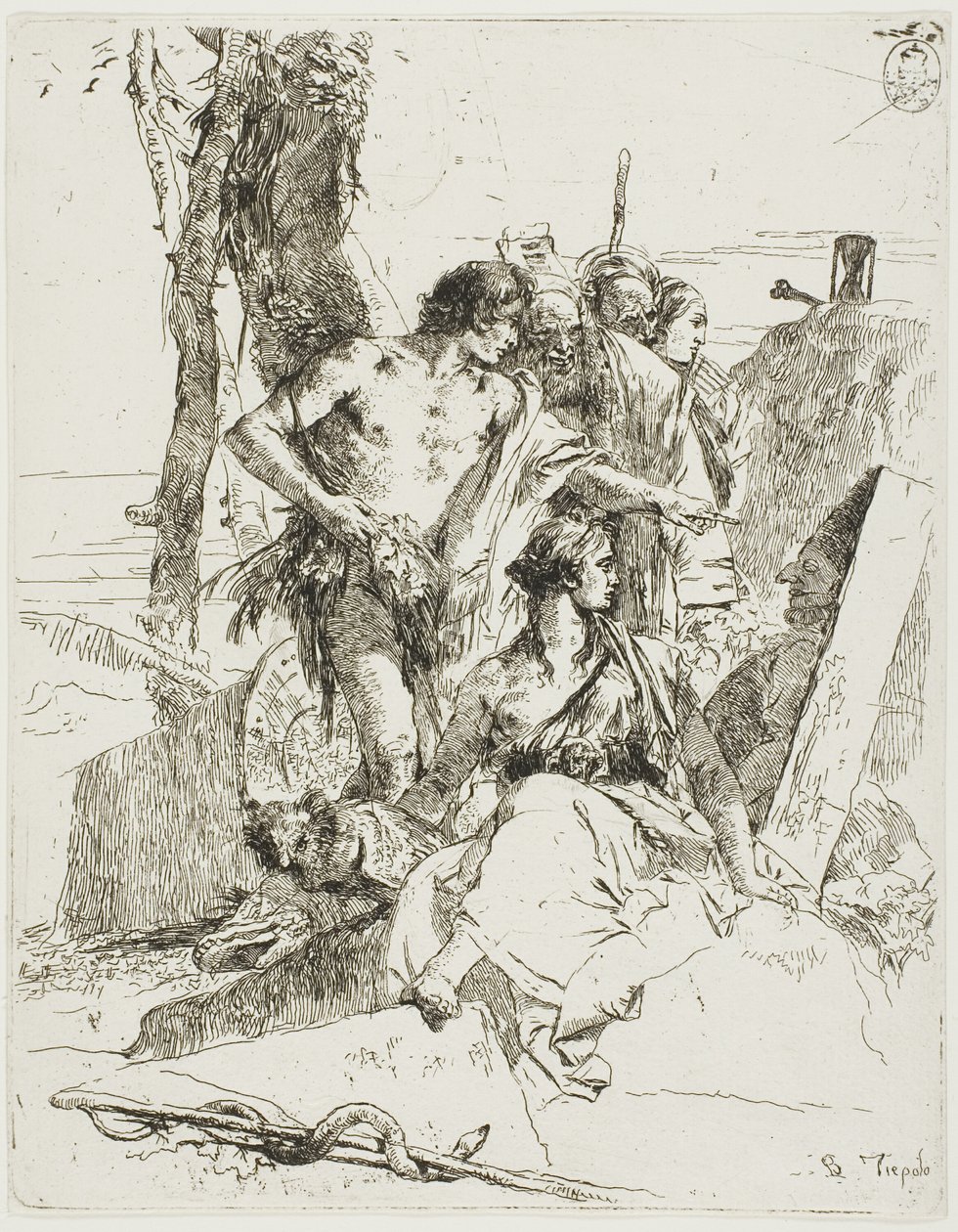 El descubrimiento de la tumba de Punchinello, de Scherzi de Giambattista Tiepolo