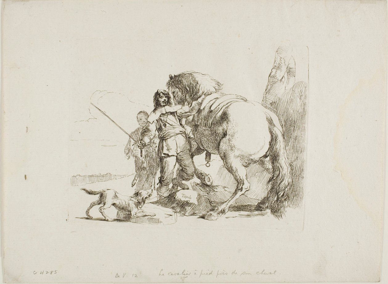 El jinete de pie junto a su caballo, de Capricci de Giambattista Tiepolo