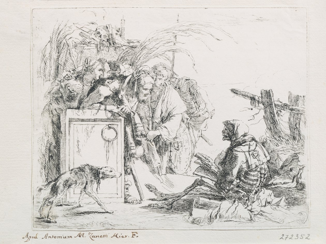 La visita en la muerte. De la serie Caprichos, mediados del siglo XVIII de Giambattista Tiepolo