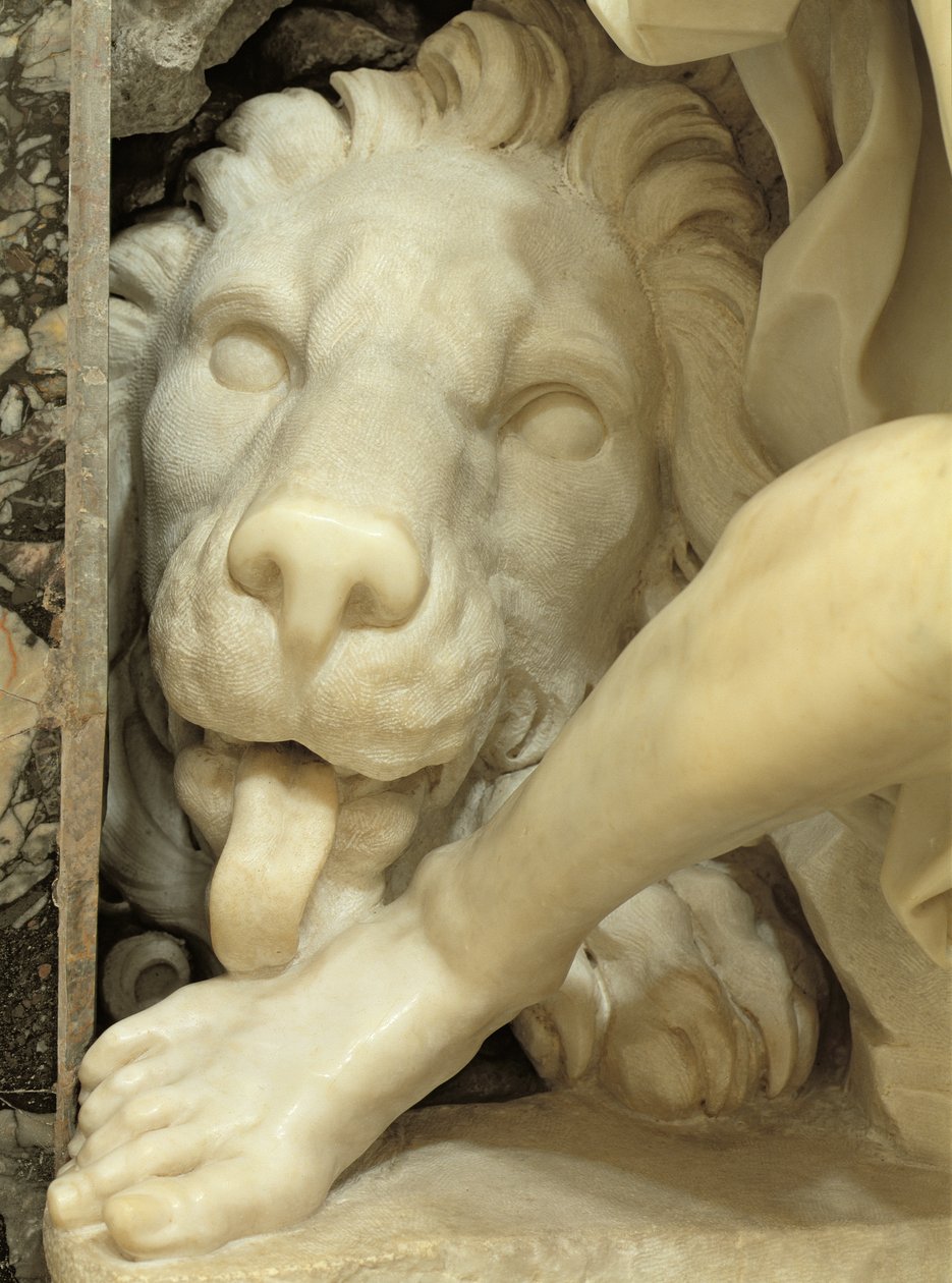 Un león lamiendo el pie de Daniel (detalle) de Gian Lorenzo Bernini