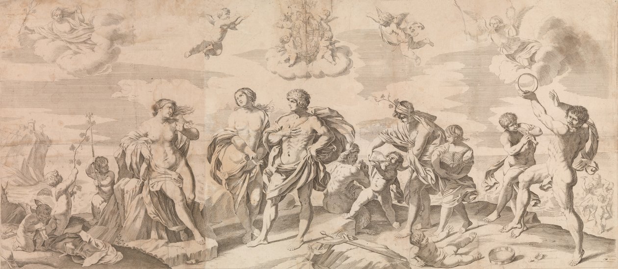 Baco con sus compañeros descubriendo a Ariadna en la isla de Naxos de Gian Battista Bolognini