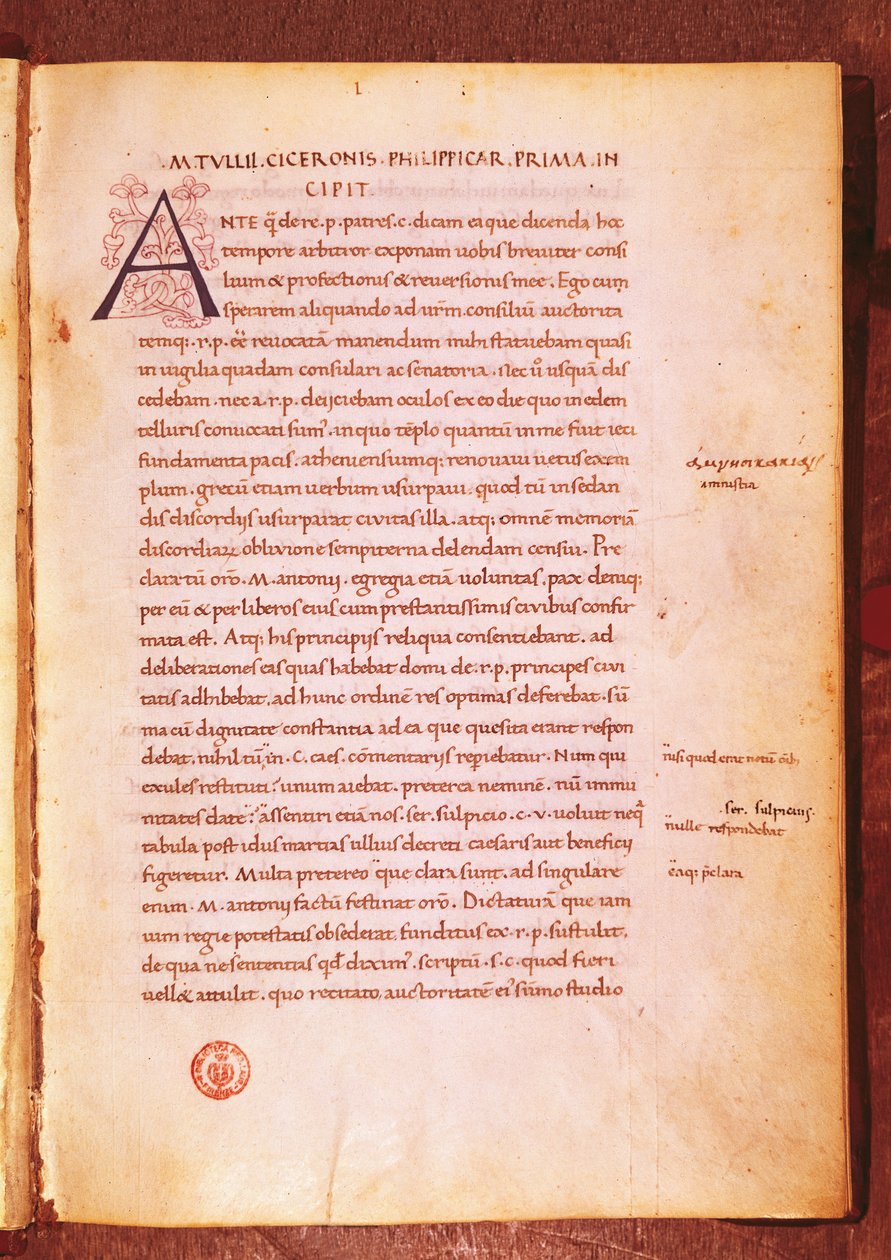Apógrafo de Marco Tulio Cicerón (pluma y tinta sobre vitela) de Gian Francesco Poggio Bracciolini