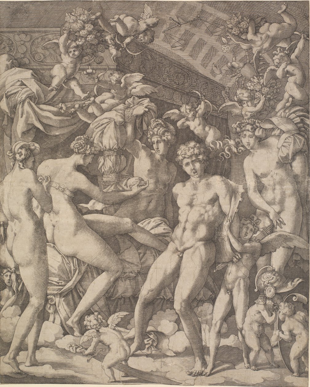 Venus y Marte con amorcillos y tres gracias de Gian Jacopo Caraglio