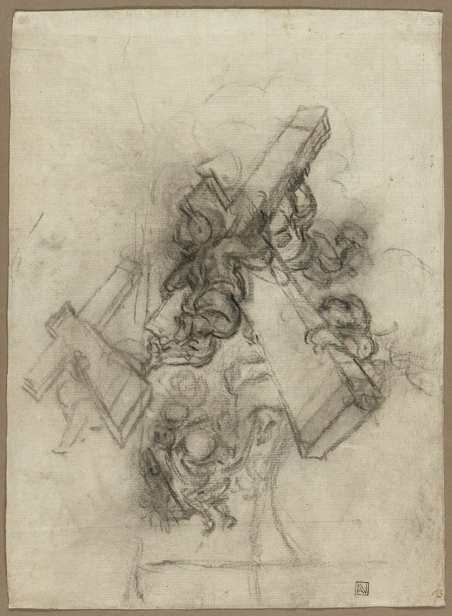 Putti llevando la cruz (anverso); Estudios de una mano (reverso) de Gian Lorenzo Bernini