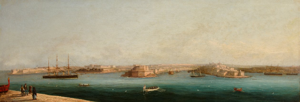 Gran Puerto y Tres Ciudades desde el muelle de La Valeta, 1869 de Giancinto Gianni