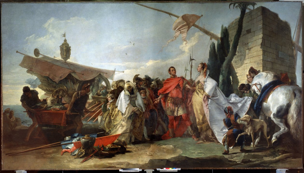 Julio César conociendo a Cleopatra (César conociendo a Cleopatra). Pintura de Giandomenico Tiepolo (1727-1804). Óleo sobre lienzo, 337 x 608 cm de Giandomenico  Tiepolo