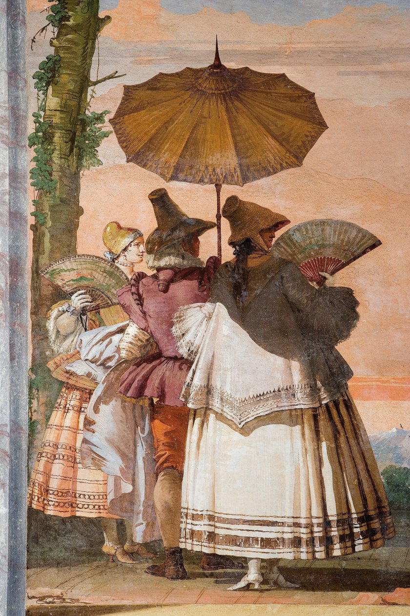 (detalle) de El paseo de verano, de la Sala del Pabellón Gótico, en la Foresteria, 1757 de Giovanni Domenico Tiepolo