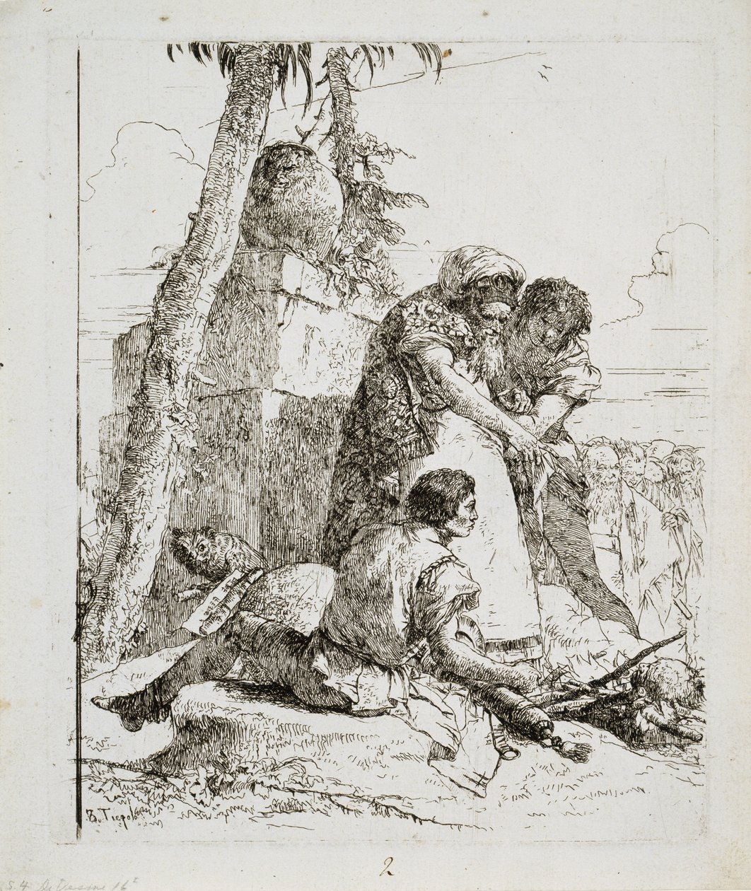 Mago señalando una cabeza ardiente a dos jóvenes, c. 1740s de Giovanni Domenico Tiepolo