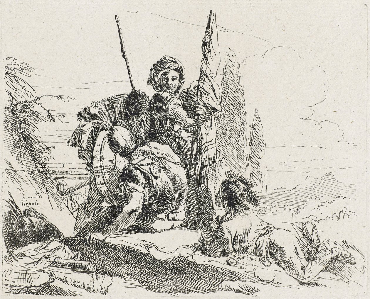 Tres soldados y un niño, 1749 de Giovanni Domenico Tiepolo