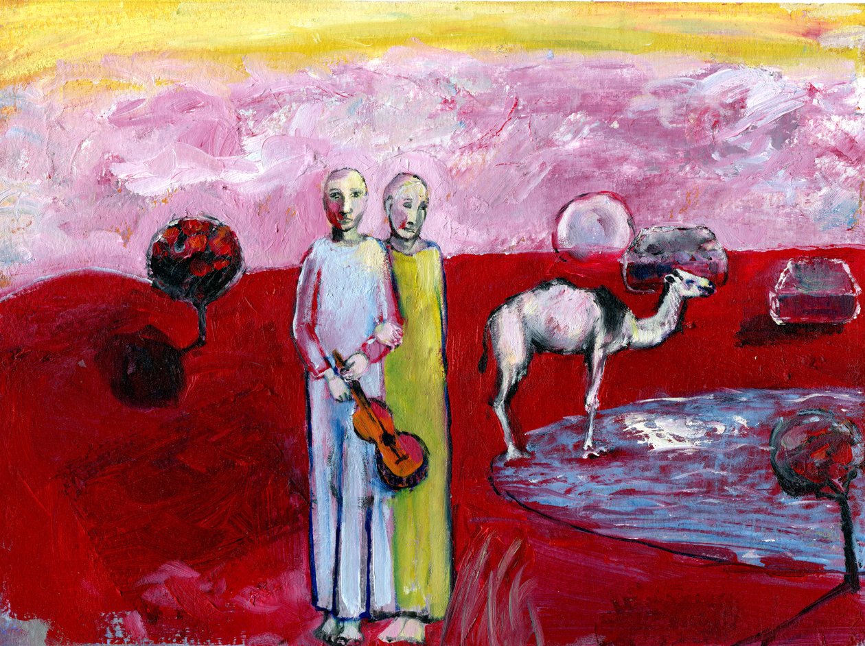 El sonido de las tierras de los camellos, 2019 (óleo sobre papel) de Gigi Sudbury