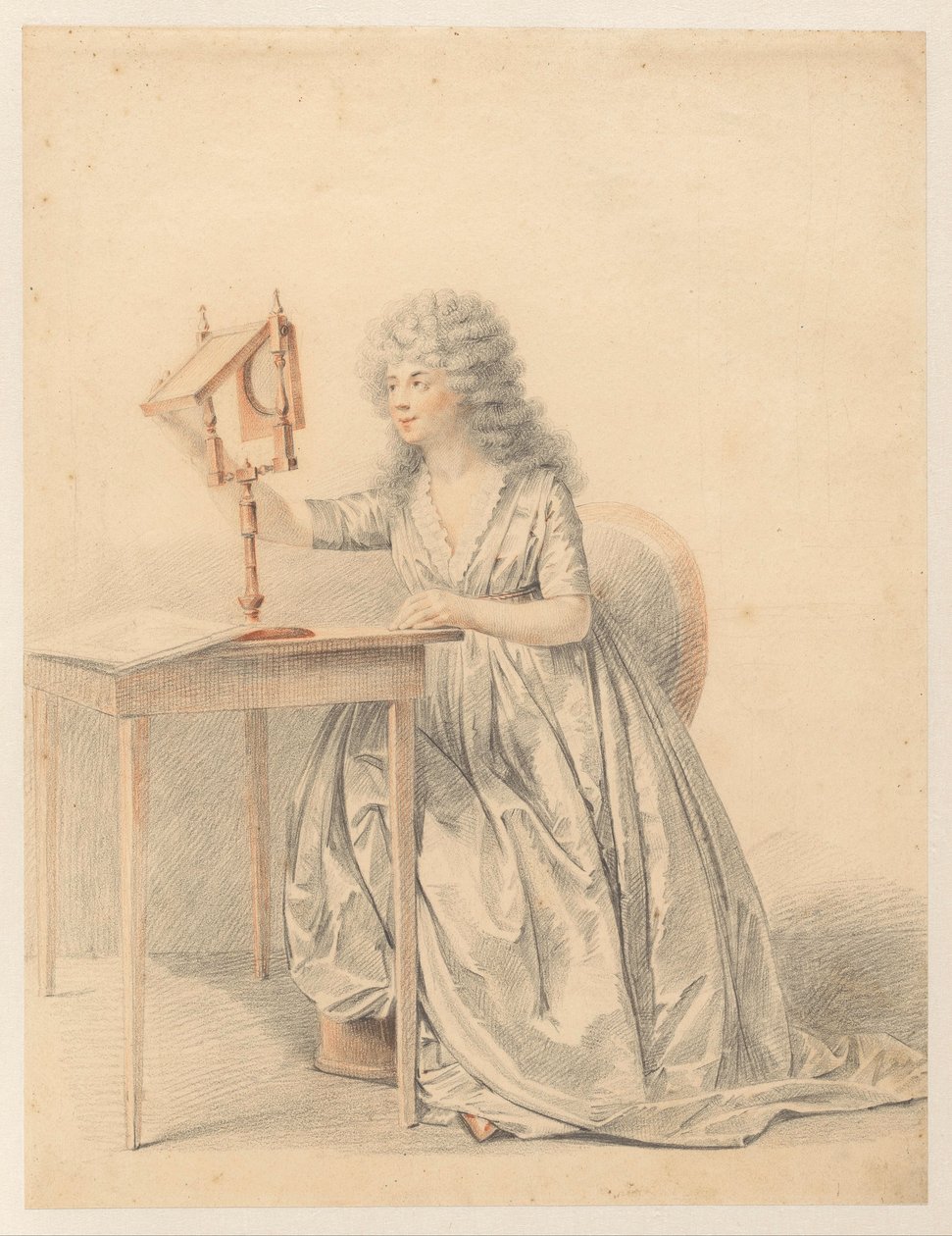 Estudio de la figura de una mujer sentada que sostiene un espejo óptico de Gijsbertus Johannus van den Berg